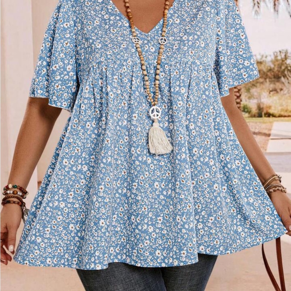 Floral Blue Women's Top